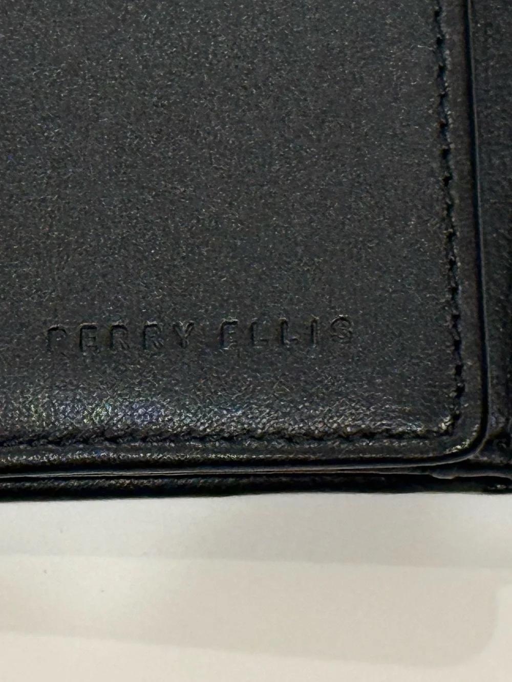 Perry Ellis Black Leather Slim Trifold Wallet with Gift Box